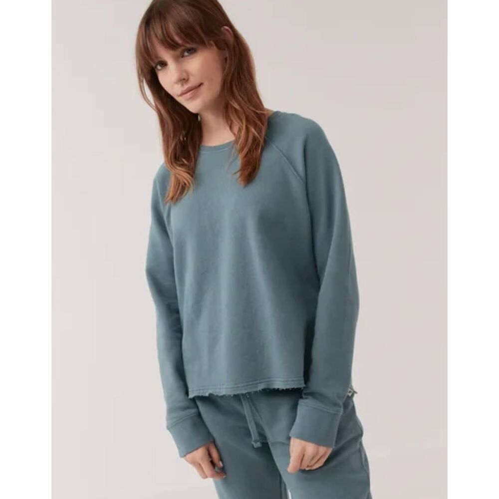 NWOT PACT Downtime Dark Teal Raglan Crewneck Sweatshirt Womens Extra Small XS